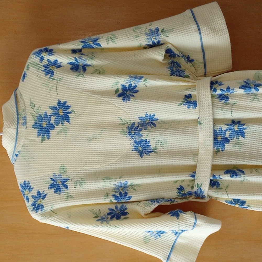 Waffle Weave Bath Robe Yellow and Blue M - Picture 10 of 13